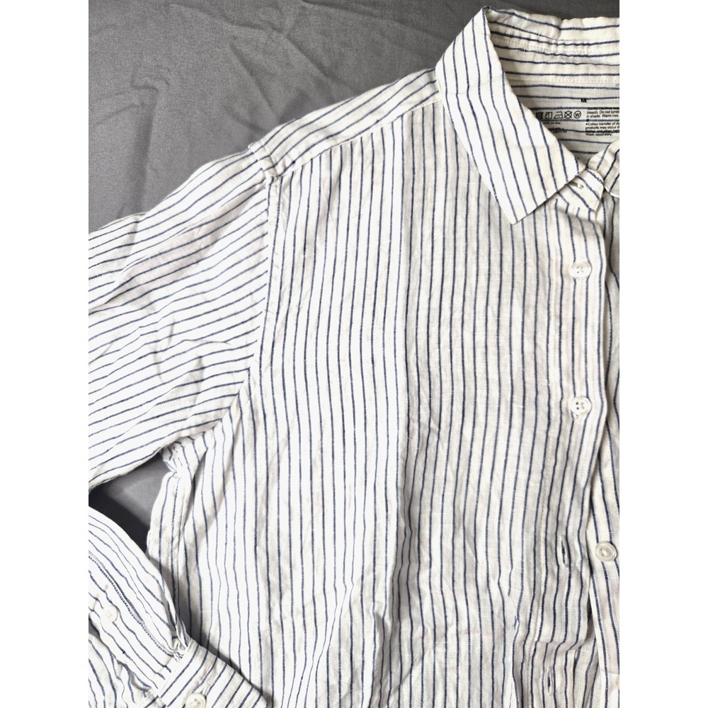Muji Striped Shirt Women Linen Preppy Cottage Quiet Luxury Minimalist - Picture 3 of 16